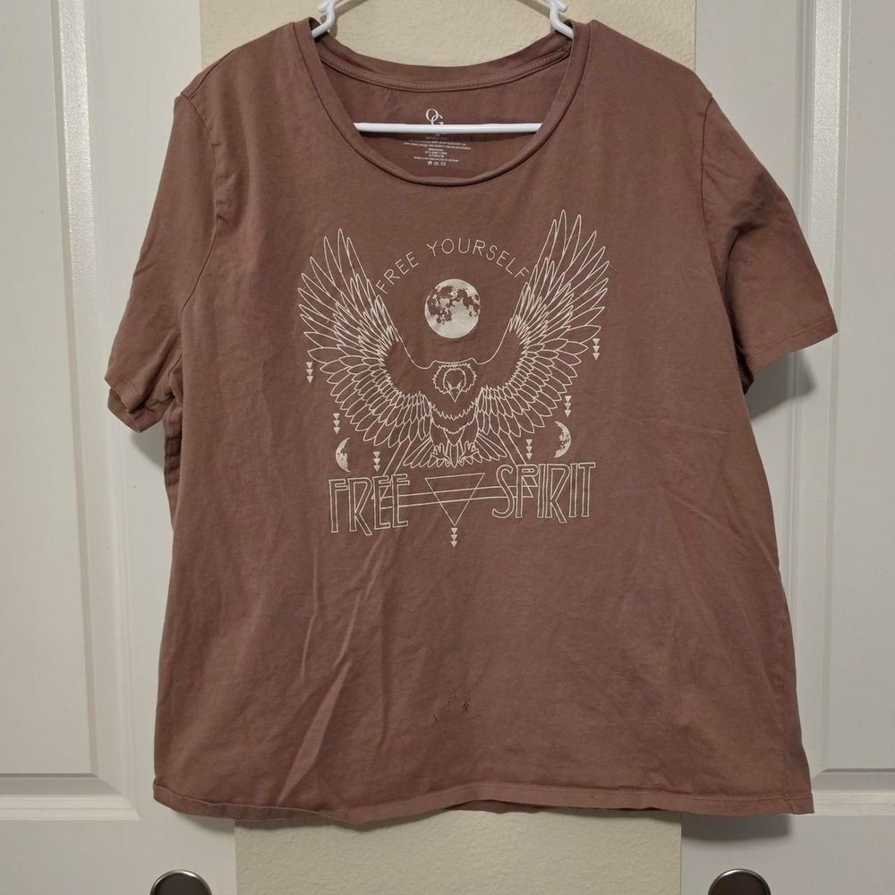 Organic Generation Free Spirit Eagle Graphic T-Shirt Brown Womens 2X NT1158X